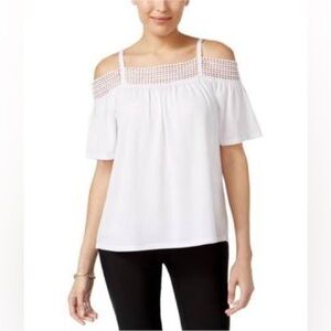 Avenue Lace Trim Cold Shoulder Top